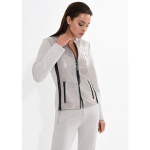 Women's Beige Athleisure Jacket Size 12 I'CONA Trendy Stylish Zipper NWT